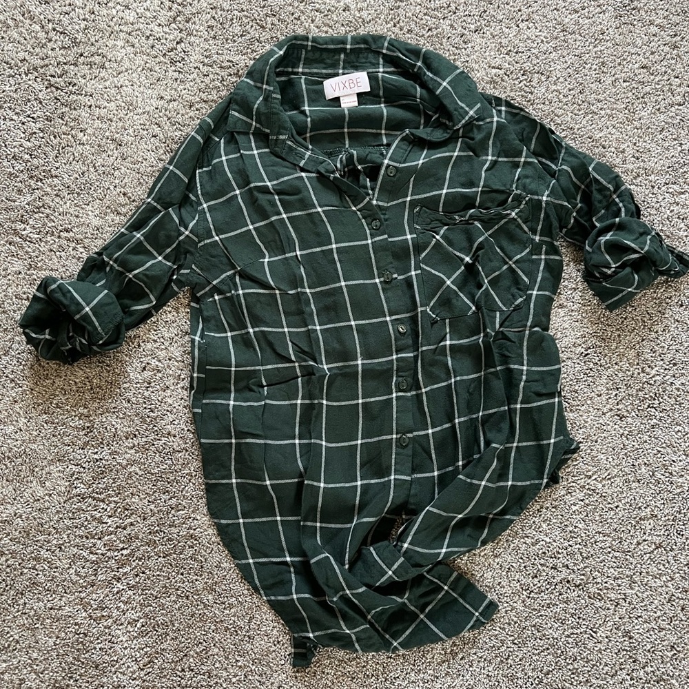 Dressy 3/4 Sleeve Front Tie Flannel